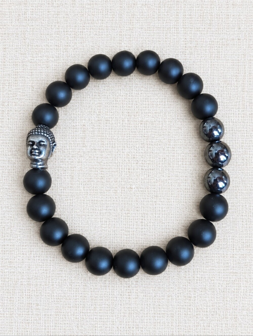 Buddha, Black Onyx Beaded Stretch Bracelet | Handmade